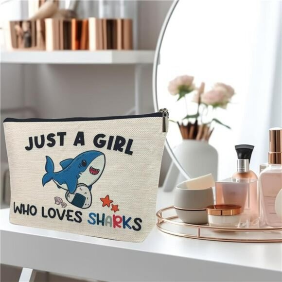 Shark Lover Makeup Bag Cute Cosmetic Pouch Gift for Girls Women Accessories - Picture 6 of 7